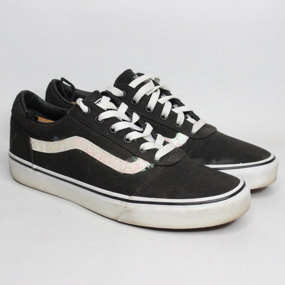 Vans Old School Women's Skater Shoes Black White Glitter Logo Classic Size 9.5